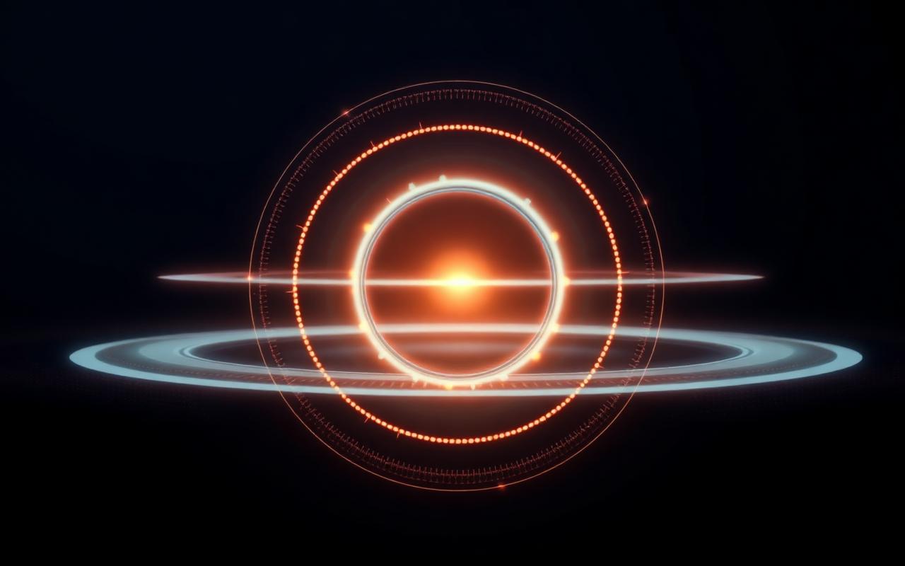 An abstract minimalist data visualization of glowing concentric rings of light suggesting integrated information theory on a deep navy background An abstract minimalist data visualization of glowing concentric rings of light suggesting integrated information theory on a deep navy background