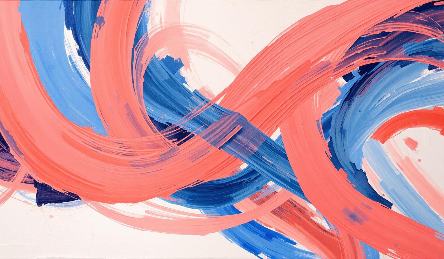 An abstract painting of intertwined warm and cool brushstrokes, evoking emotion and complexity