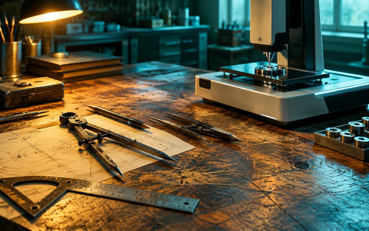 Traditional drafting tools beside a precision automated instrument Traditional drafting tools beside a precision automated instrument