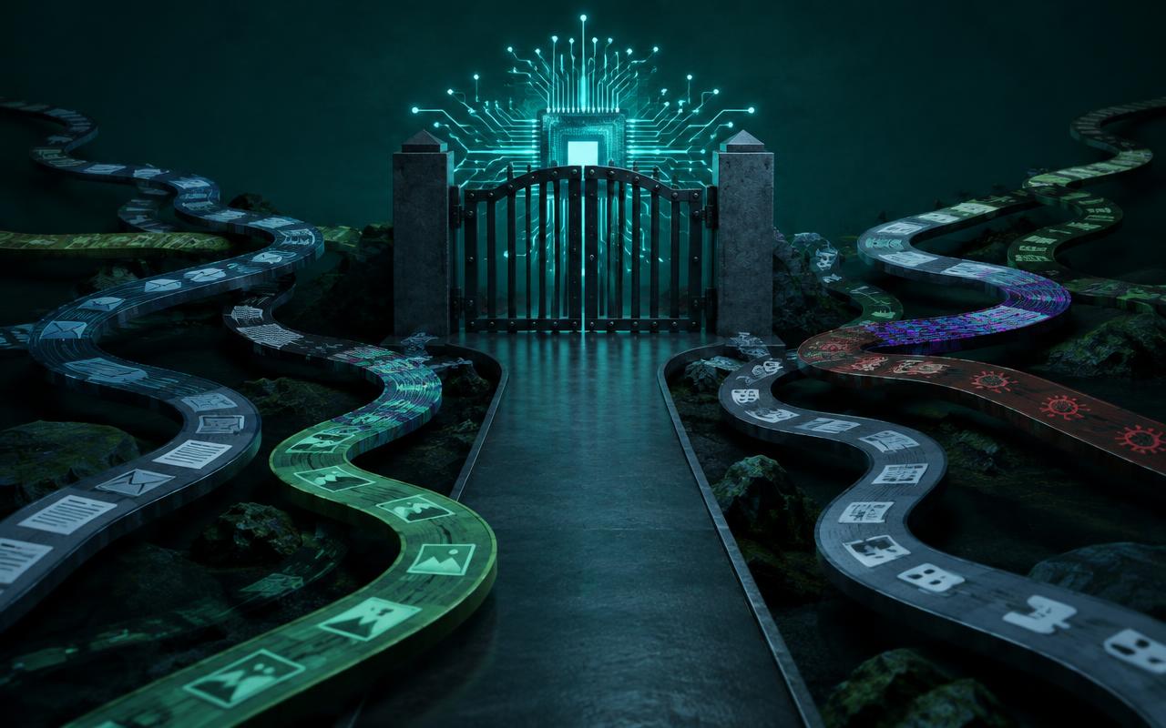 Multiple deceptive input paths stopped by a sturdy gate around an AI core