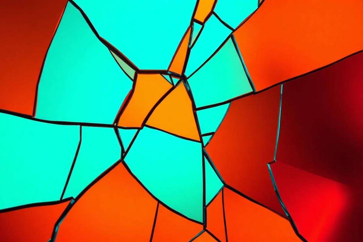 An abstract broken mirror with shards reflecting different orange and teal gradients of light An abstract broken mirror with shards reflecting different orange and teal gradients of light